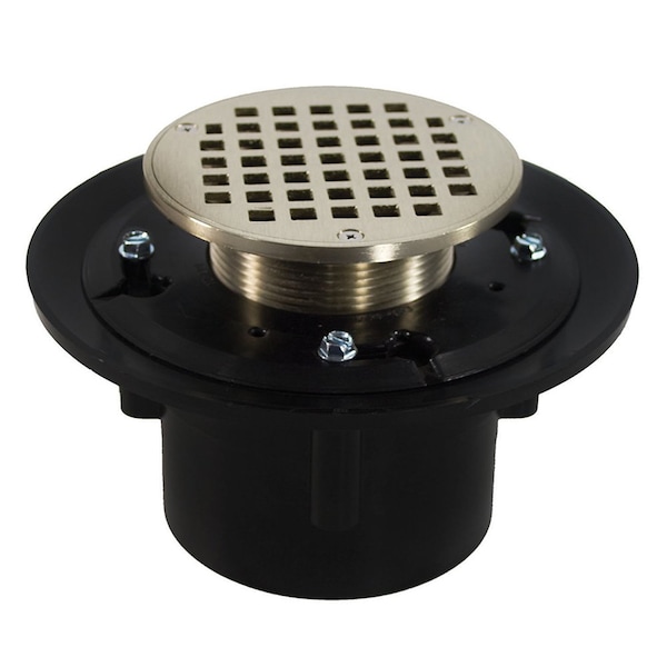 Jones Stephens 2in. x 3in. Heavy Duty ABS Drain Base with 4in. Metal Spud and 5in. Nickel Bronze Strainer D49098 - main